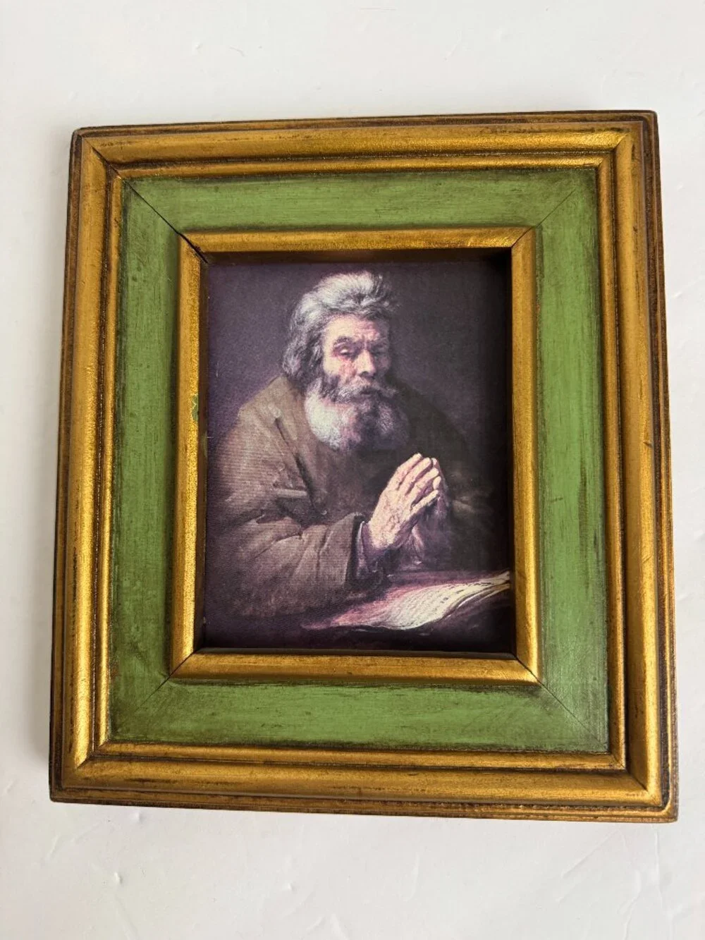 Vintage Rembrandt van Rijn  Elderly Man in Prayer Print Wood Frame